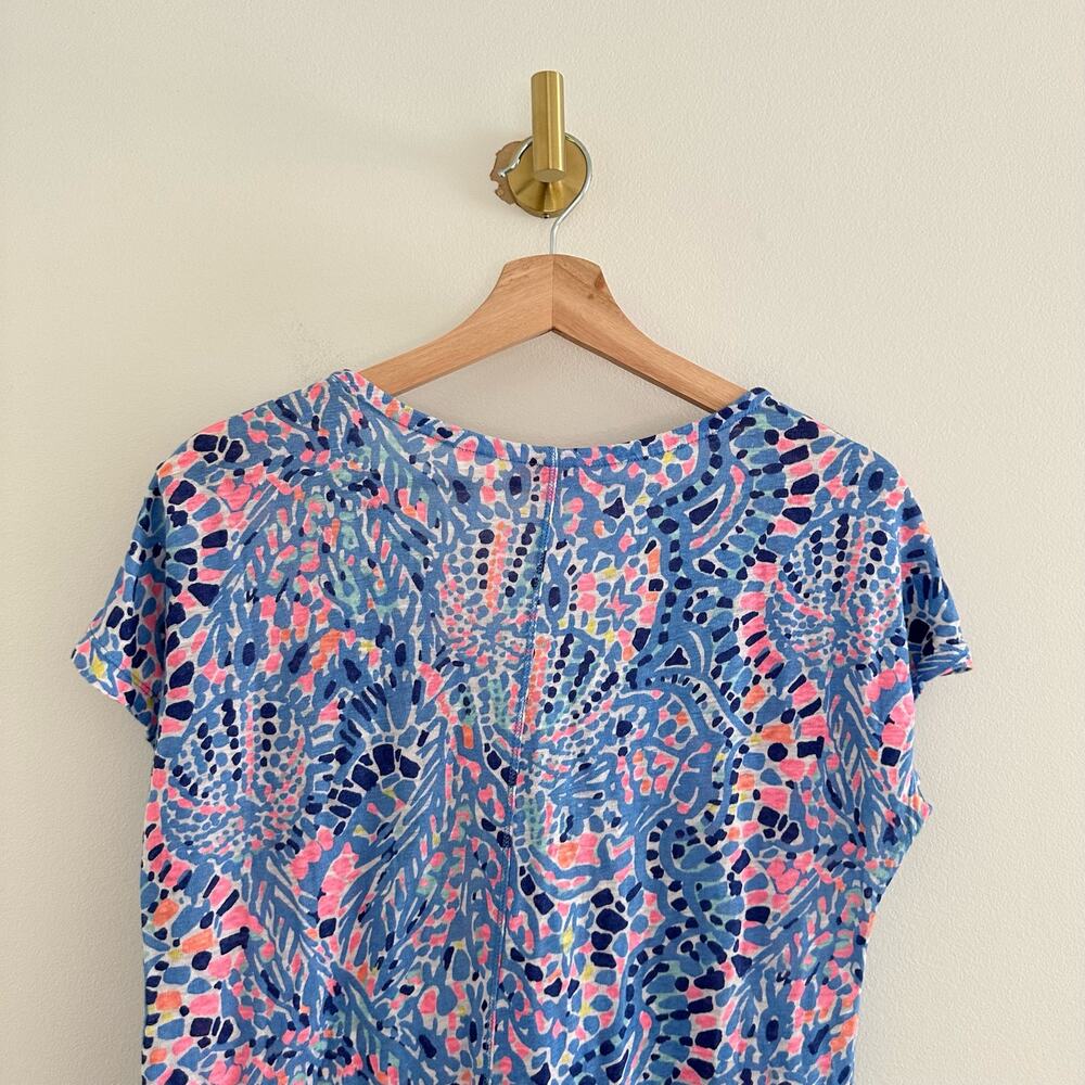 Lilly Pulitzer Duval Tic Tac Tile V-Neck Mini T-Shirt Dress Blue Pink S - Picture 9 of 9